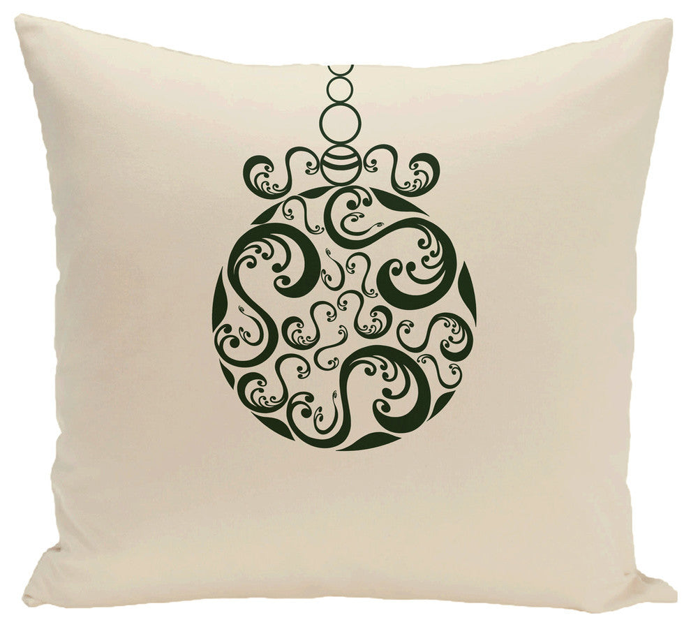 Fancy-Bulb, Decorative Holiday Print Pillow, Ivory And Cream, 20"x20"