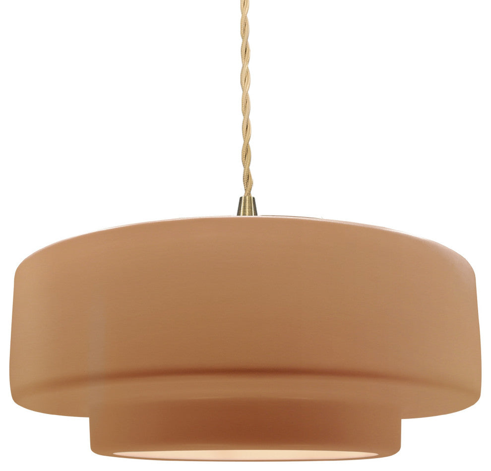 Radiance Medium Tier Pendant, Adobe Frame, Brushed Brass Metal, LED, Beige