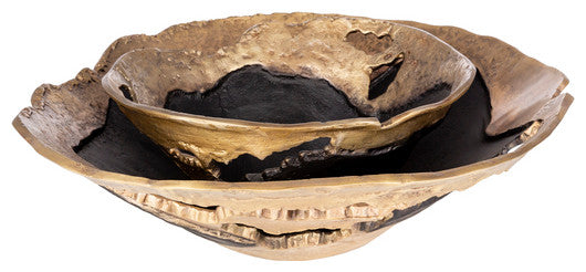 Ambrosia Scandinavian Distressed Metal Decorative Bowls, 2-Piece Set, Black