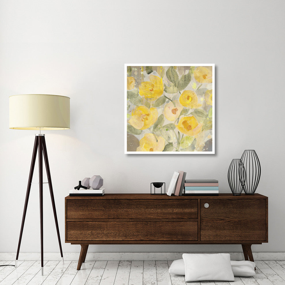 "Poppy Garden I Yellow Flowers" Digital Paper Print by Albena Hristova, 38"x38"
