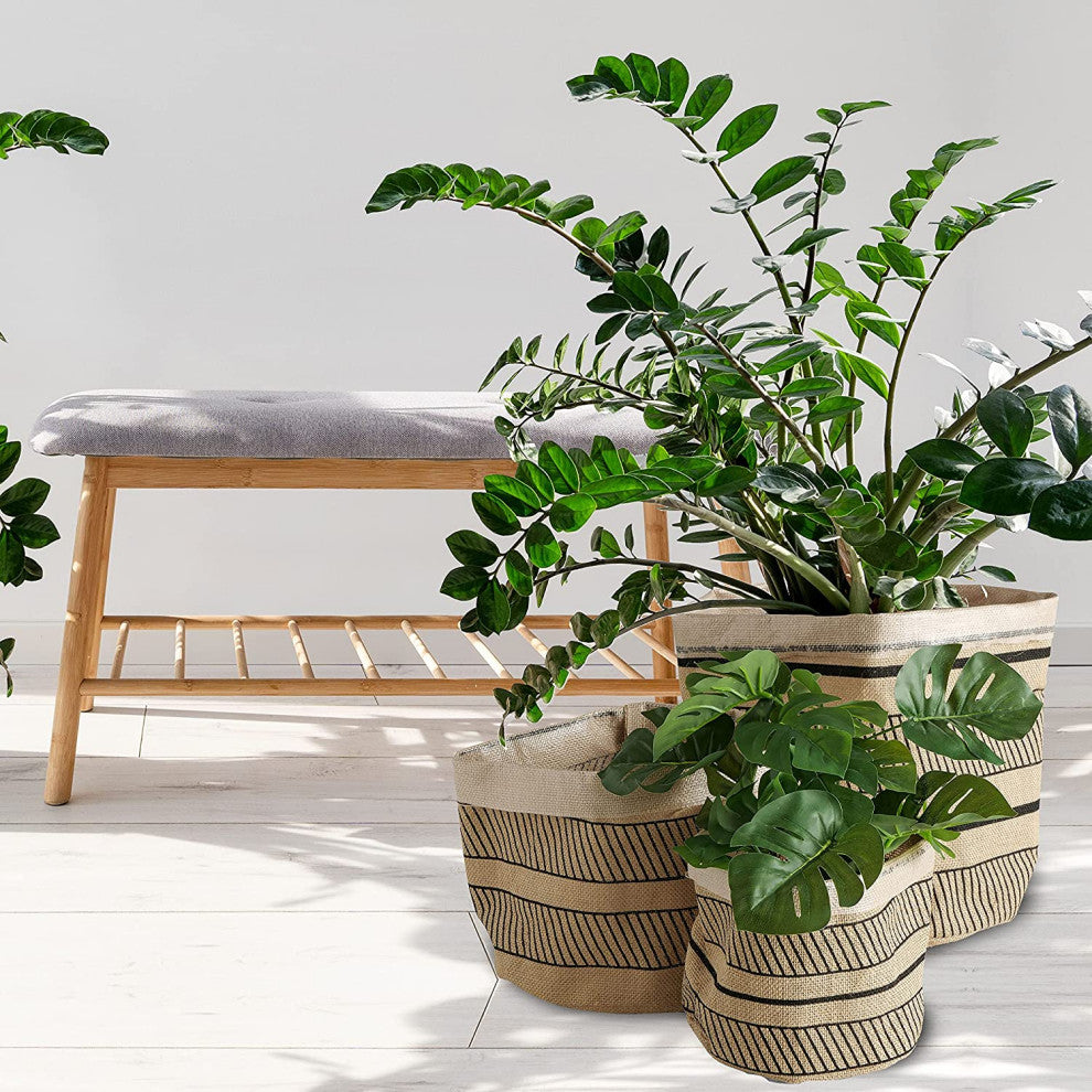 3 Piece Geometric Stripe Linen Basket Set