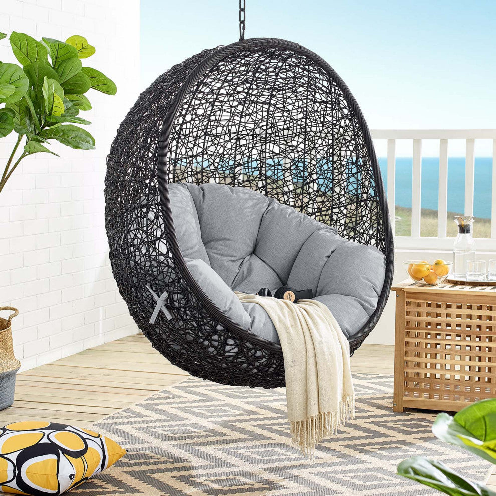 Swing Lounge Chair, Sunbrella, Black Gray, Modern, Outdoor Patio Bistro