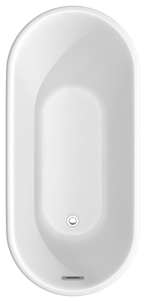 Ursula 59" Freestanding Matte White Tub, Polished Chrome Drain and Overflow Trim