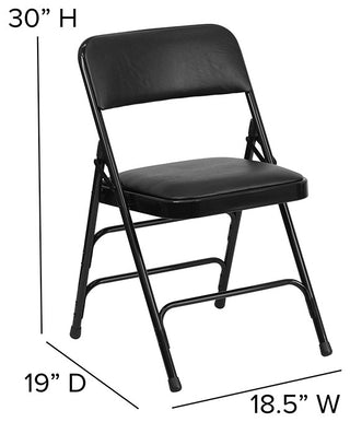 2 Pack HERCULES Curved Triple Braced & Double Hinged Folding Chairs, Black Vinyl/Black Frame