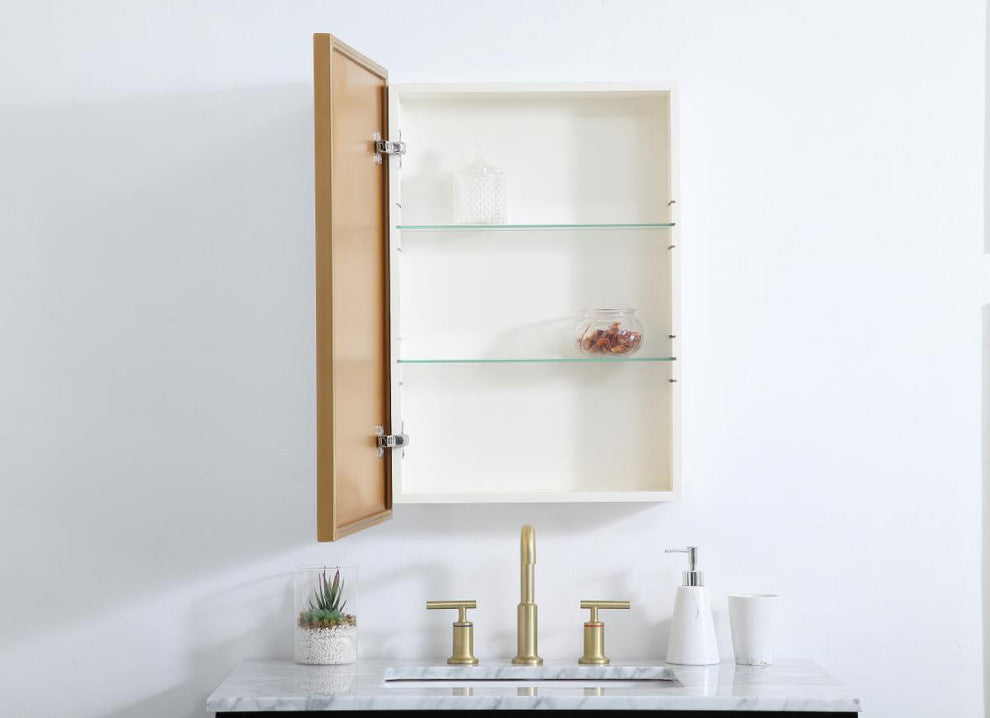 Metal Mirror Medicine Cabinet 20"x28", Brass Finish
