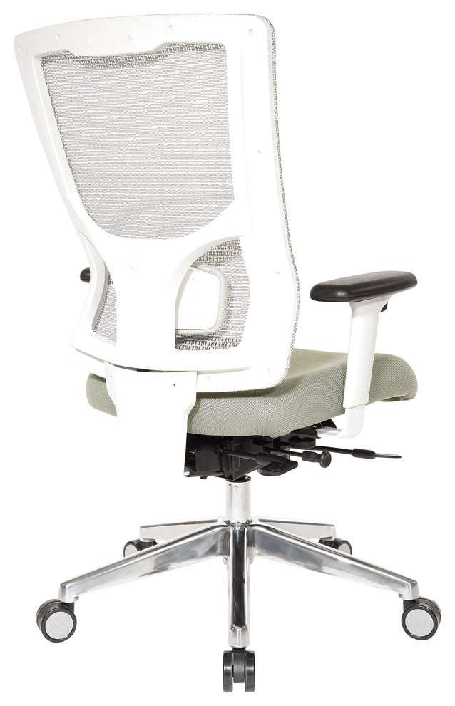 Progrid White Mesh High Back Chair With 2-Way Adjustable Arms and Seat Slider