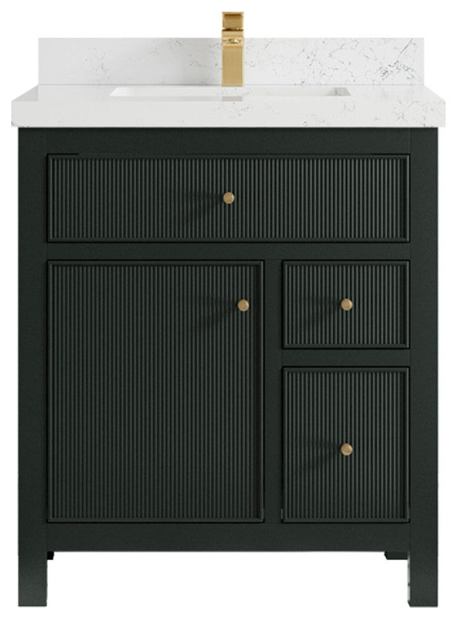 Sonoma 30 Single Sink Reeded Bath Vanity in Dark Forest Green 2" Empira White