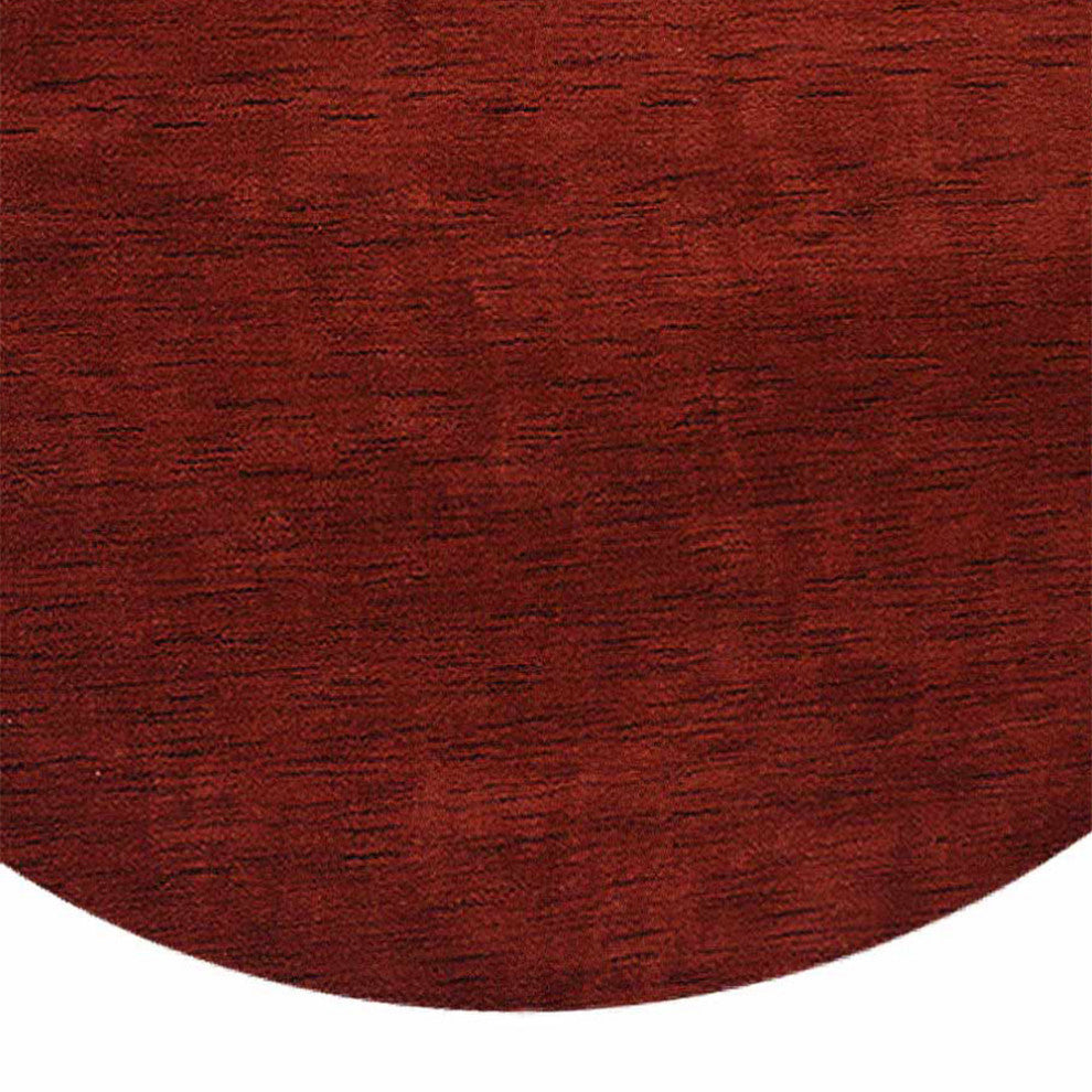 Rugsotic Carpets Hand Knotted Loom Wool Round Area Rug Solid Dark Red, 8'x8'