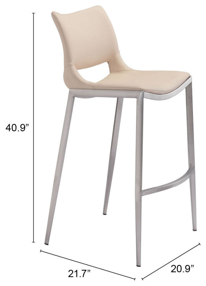 Bar Stool Chair Barstool, Set of 2, Faux Vinyl Leather, Steel, Pink, Silver