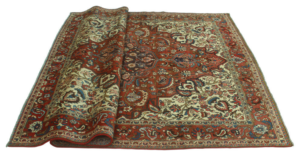 Fine Vintage Distressed Aden Burgundy/Ivory Rug, 6'8 x 9'10