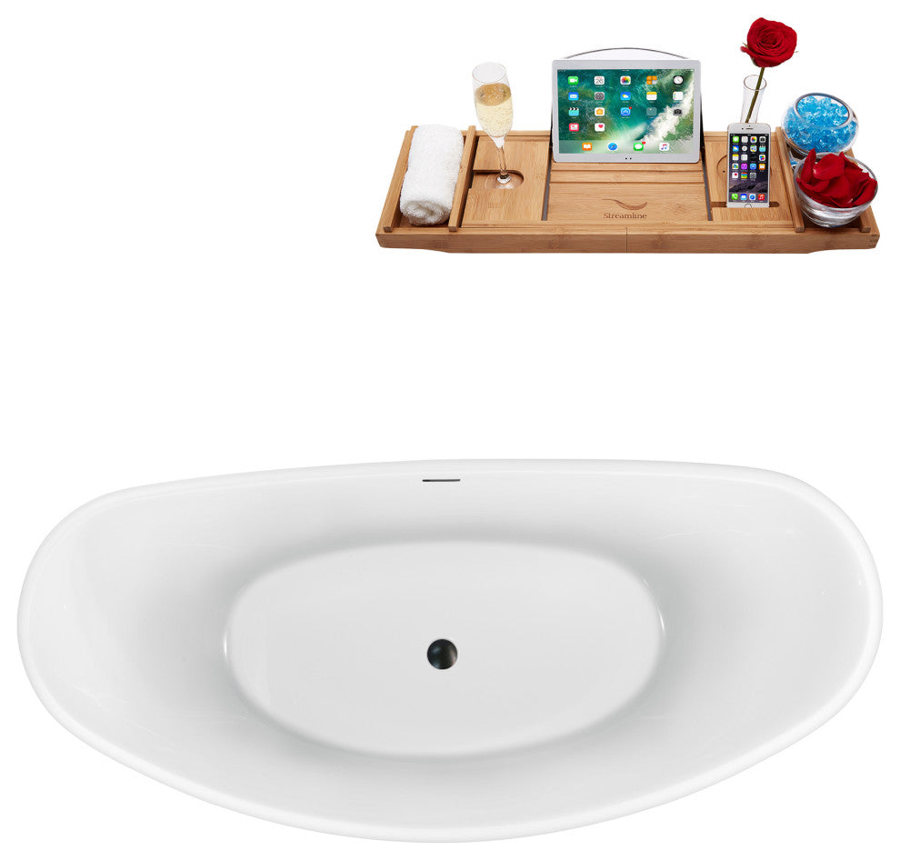 63'' Streamline N951ORB Freestanding Tub, Tray, Internal Drain, Pop-Up: Black