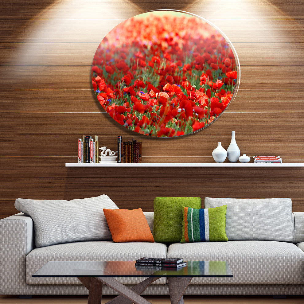 Thick Red Poppy Flower Field, Flower Round Wall Art, 36"