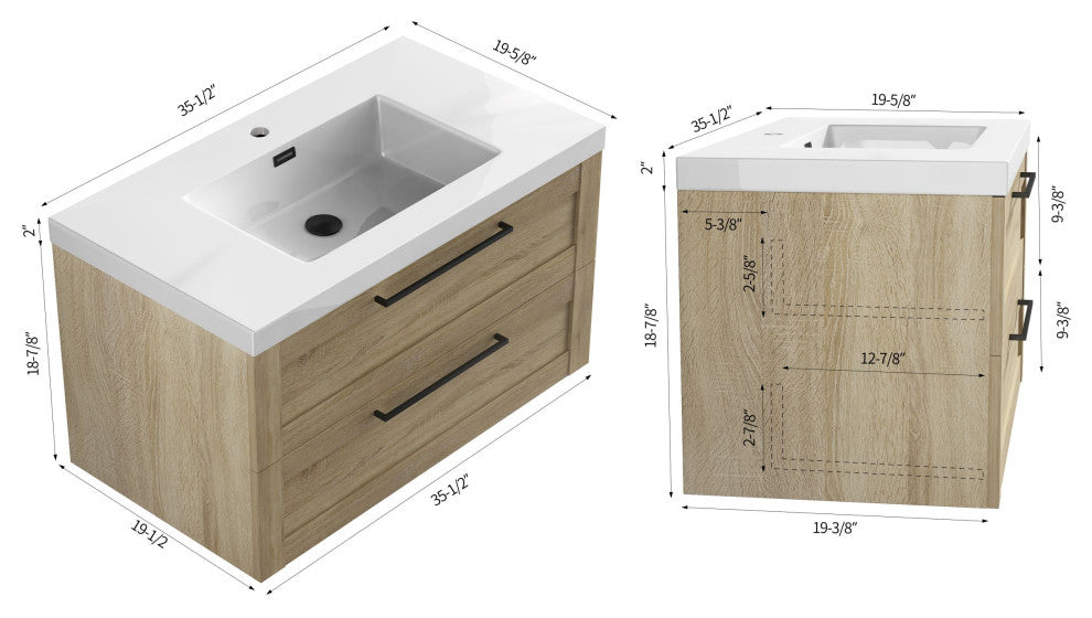 The Cosmo Wall Mounted Modern Bathroom Vanity, Ace, 36"