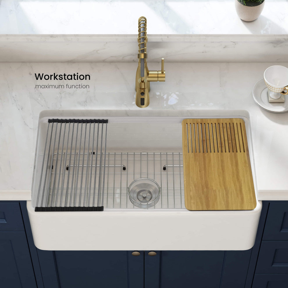 Pure 33"  Kitchen Farmhouse Fireclay Workstation Sink