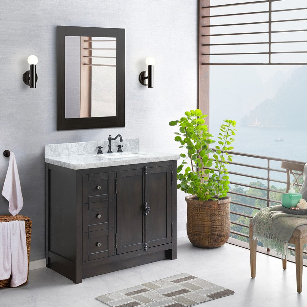 37" Vanity, Brown Ash With White Carrara Top, Right Doors/Right Rectangle Sink
