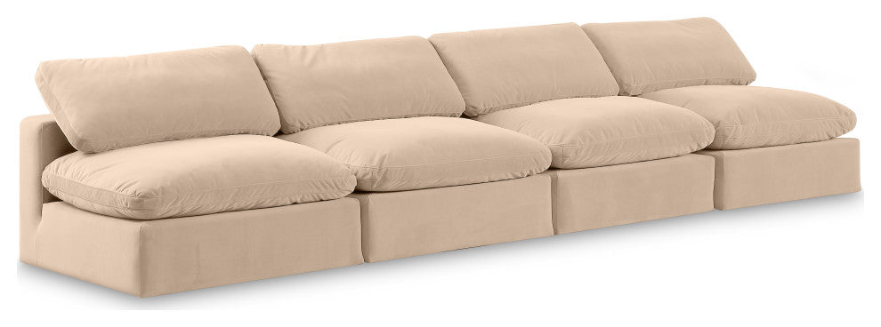 Comfy Upholstered Modular Sofa, Beige, 4-Piece: 4 Armless Chair, Velvet