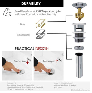 STYLISH Polished Chrome Pop-Up Bathroom Sink with Overflow Set of Two