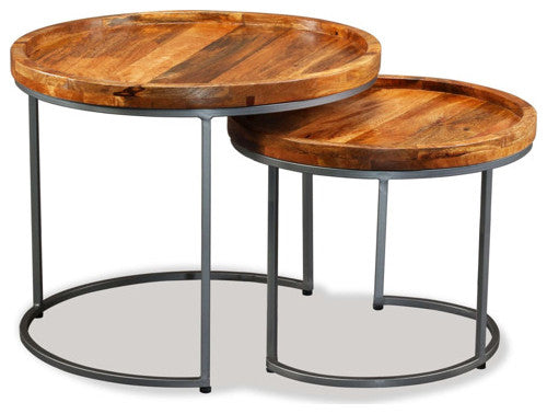 vidaXL Side Table Set of 2 Round Coffee Table Nesting Table Solid Mango Wood