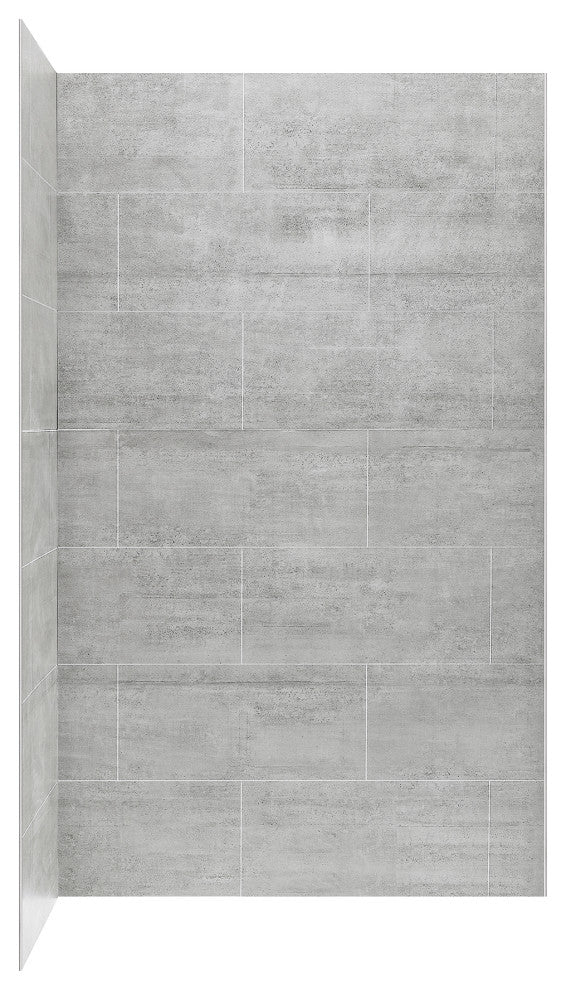 OVE Decors Misty 48x32" Solid Surface Corner Shower Wall, Gray Tiles
