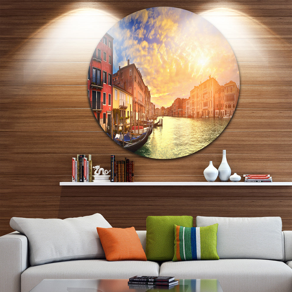 Majestic Sunset Over Venice, Cityscape Disc Metal Artwork, 23"