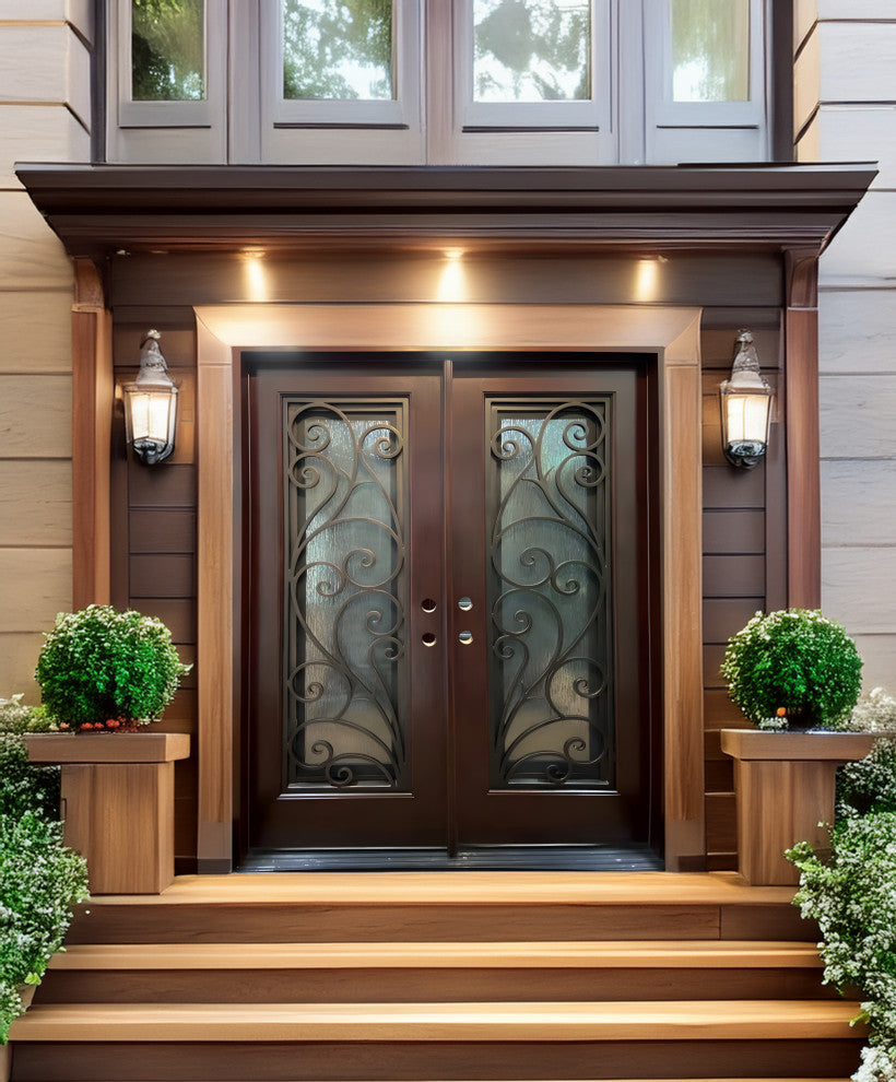 Exterior Front Entry Composite Double Door FRC08, 72"x80", Right Opening Inward