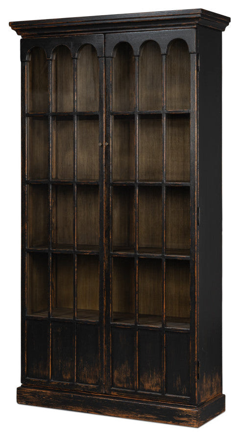 Edgar Allan Glass Doors Curio Bookcase Black