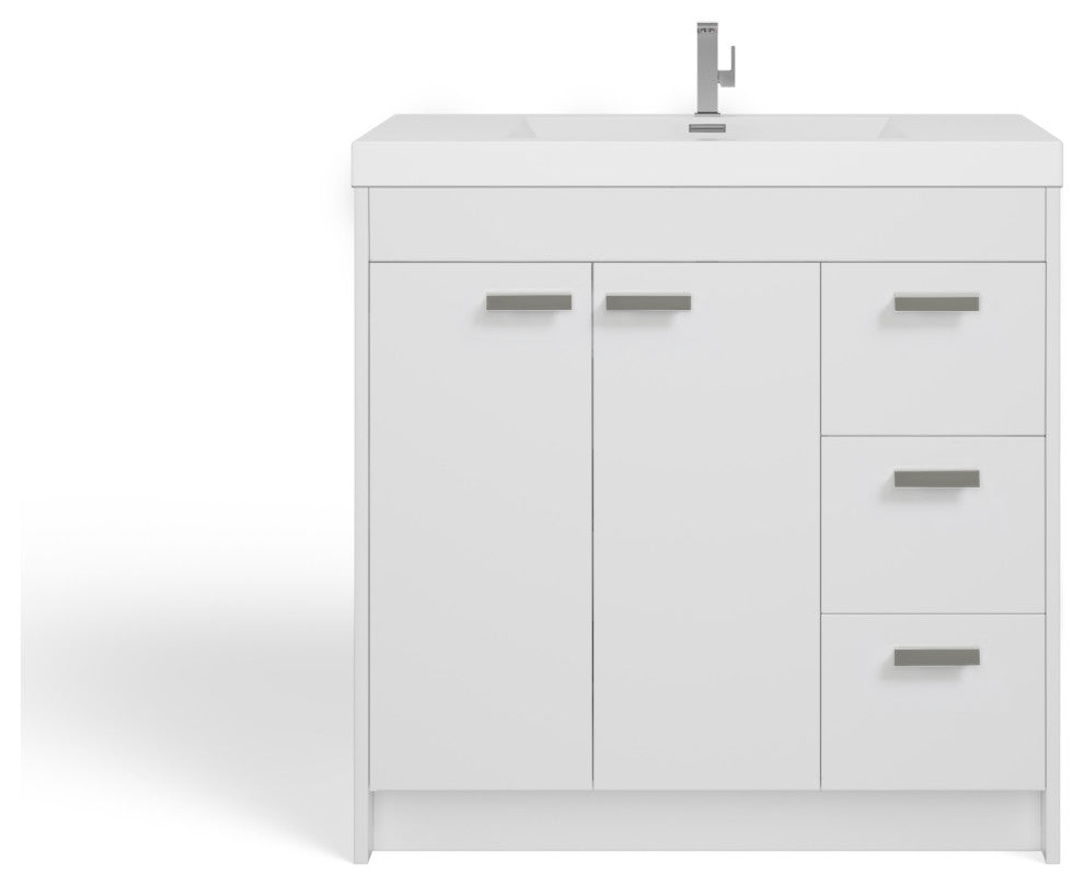 The Ashland Bathroom Vanity, White, 36", Single Sink, Freestanding