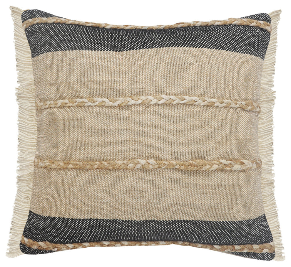 Ox Bay Black/Tan Stripe Cotton Blend Pillow Cover, 20"x20"