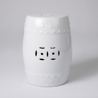 Double-Medallion Ceramic Indoor/Outdoor Garden Stool/Table in Optic White