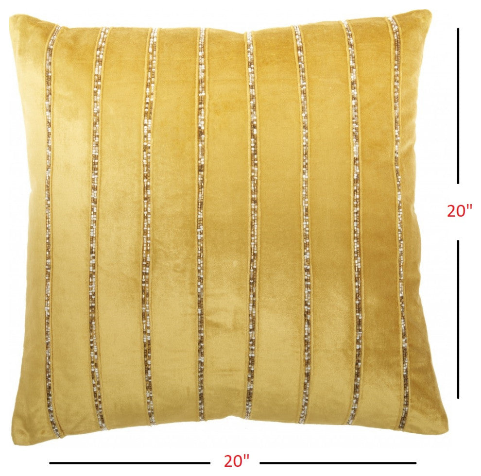 Glam Gold and Gold Accent Throw Pillow With Beaded Details