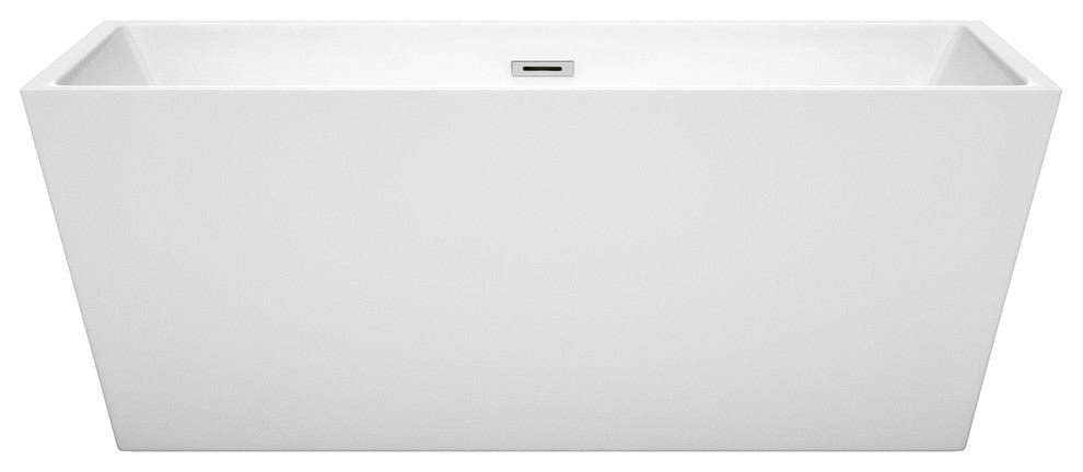 Sara 63" Freestanding White Bathtub, Polished Chrome Drain and Overflow Trim