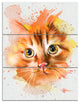Lovely Red Watercolor Cat, Animal Triptych Canvas Art Print, 28x36, 3 Panels