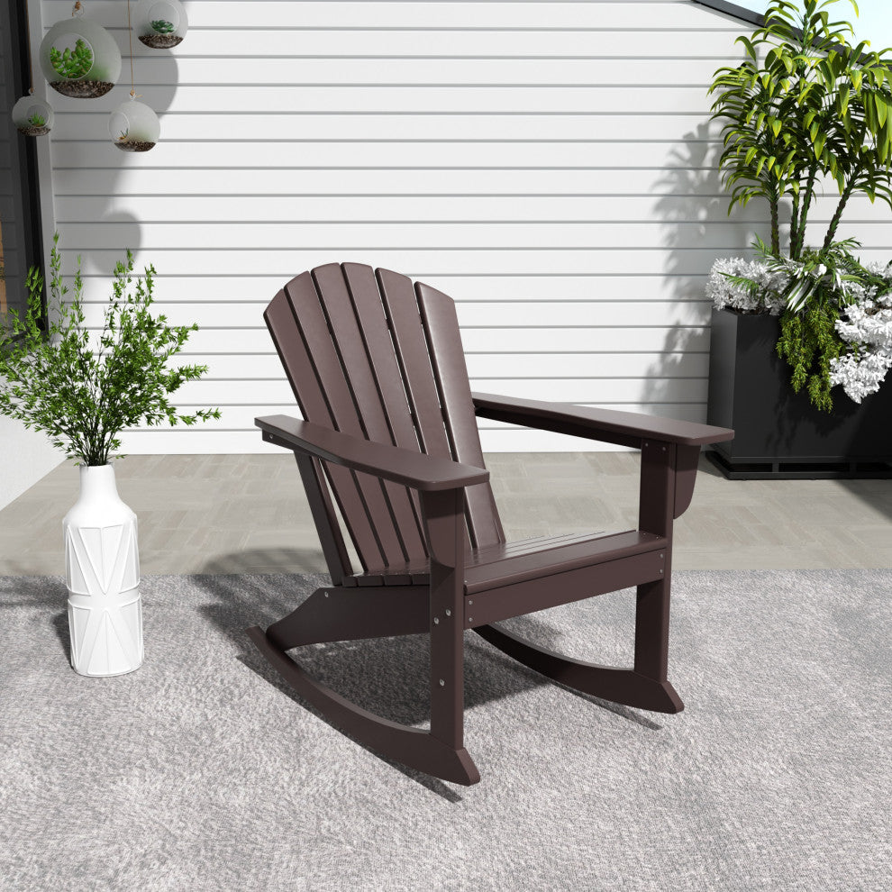 WestinTrends Outdoor Patio Poly Lumber Adirondack Porch Rocking Chair Rocker, Dark Brown