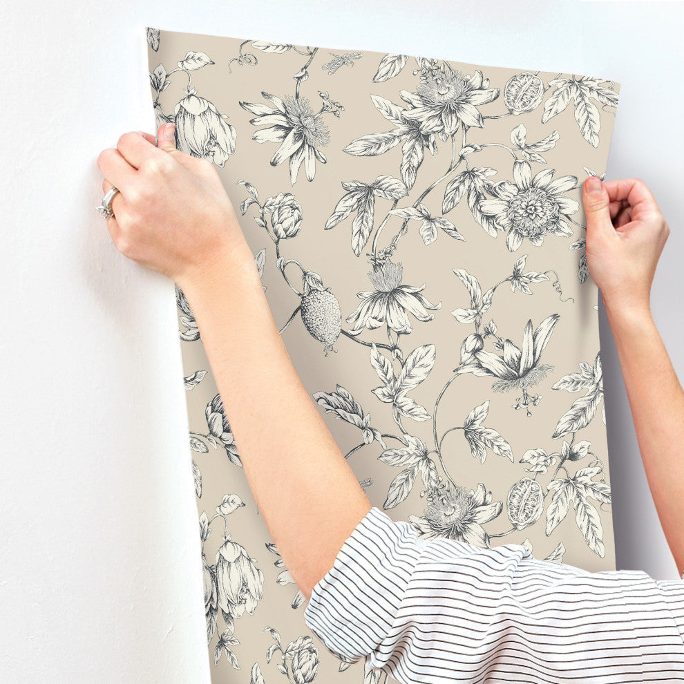 Passion Flower Toile Beige Wallpaper