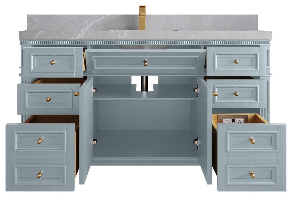 Paris 60" Single Sink Bathroom Vanity, Blue Heather 2" Pearl Gray