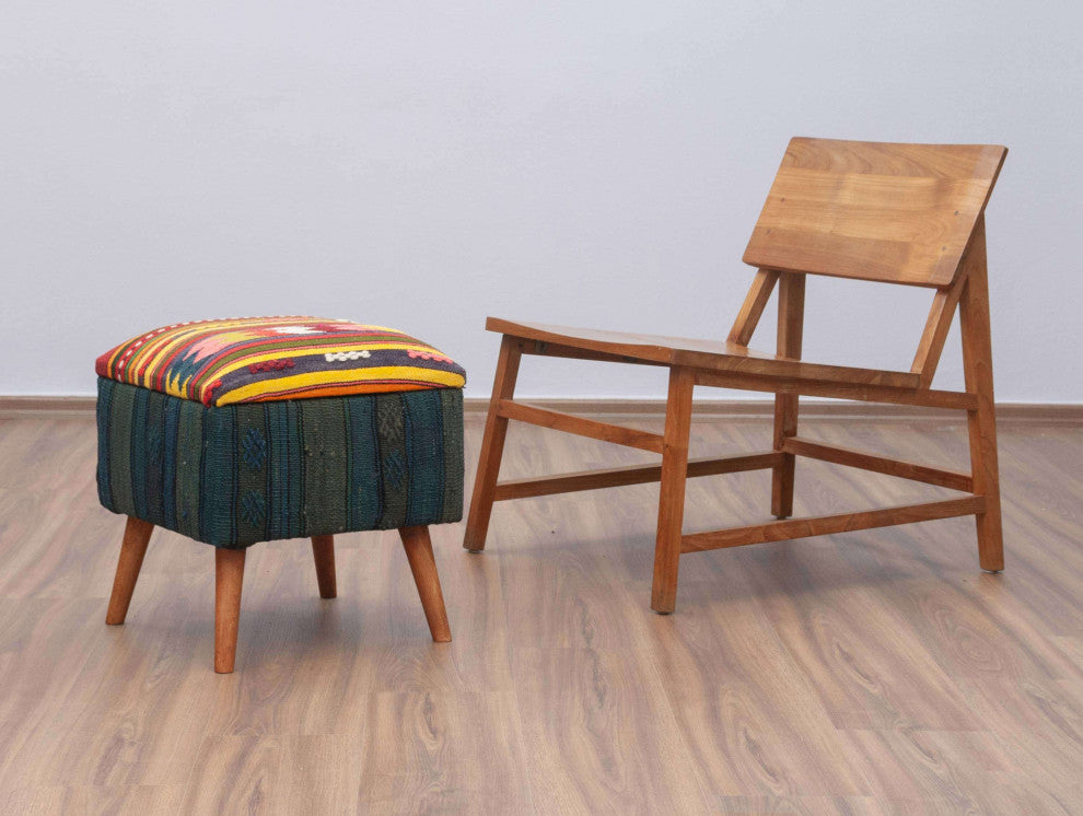 Stool Upholstered with Handwoven Kilim 16"x16"x18"
