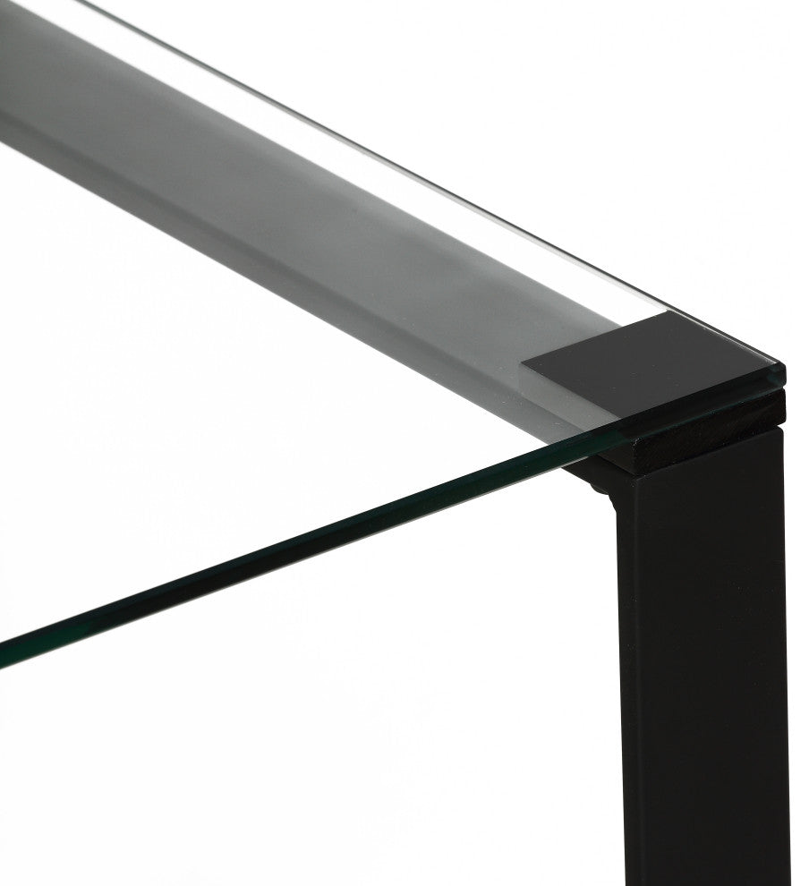 Cortesi Home Gega Contemporary Glass End Table, Matte Black, Clear Glass