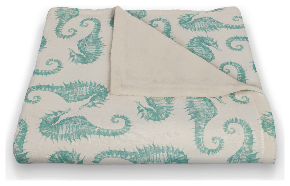 Watercolor Seahorse 50x60 Throw Blanket, Teal