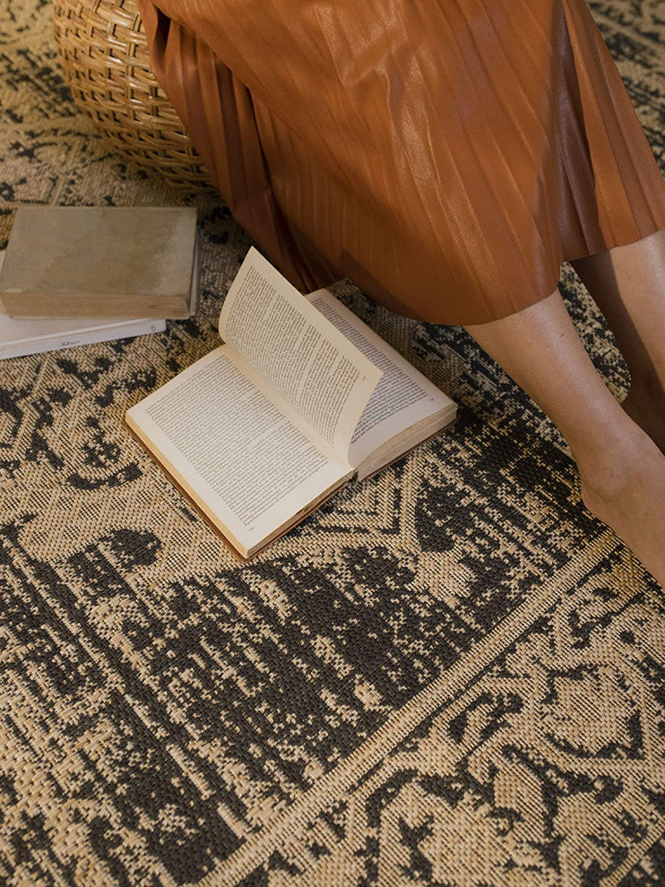 Outdoor Persian Accent Rug - Bacteria Resistant Rug, Charcoal, 7'10"x10'