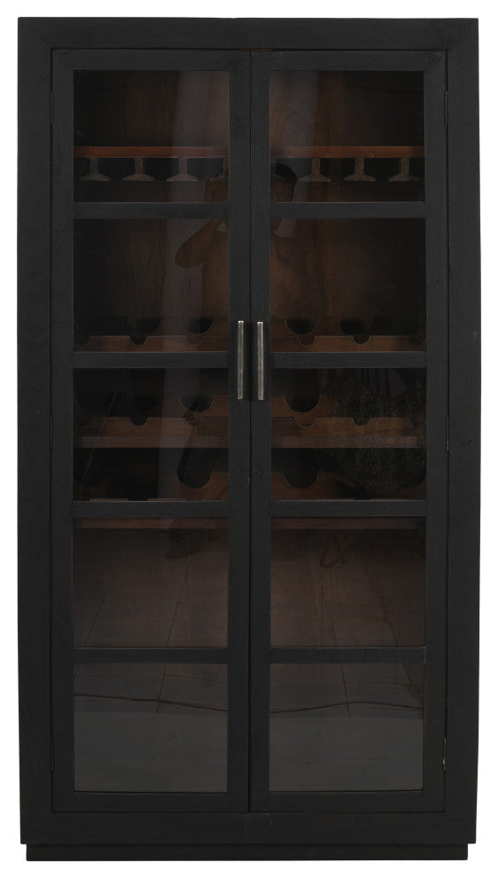 Fernious Tall Wine Cabinet, Dark Gray Finish on Mango Solid Wood
