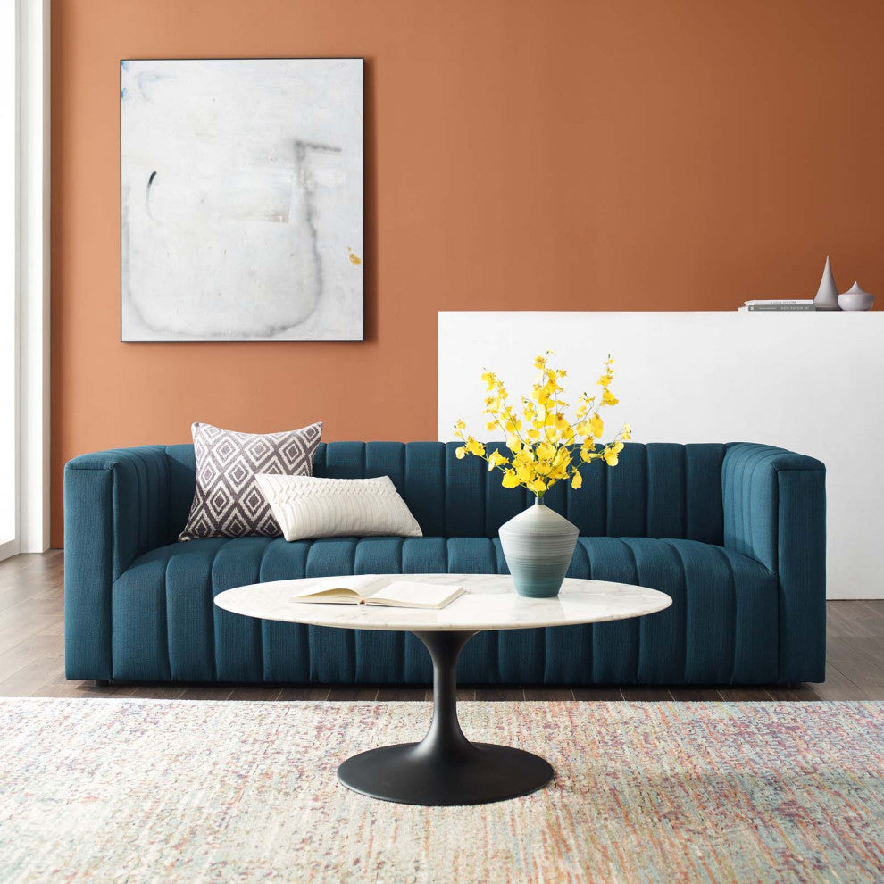 Tufted Sofa, Fabric, Navy Blue, Modern, Living Lounge Hotel Lobby Hospitality