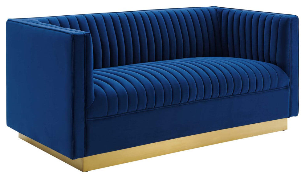Sanguine Vertical Channel Tufted Performance Velvet Loveseat EEI-4530-NAV