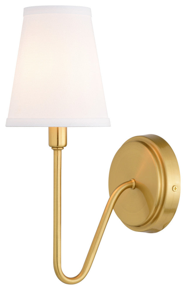 Briar 1-Light Traditional Wall Sconce White Linen Shade, Muted Brass
