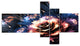 Fractal Flower Orange and Blue, Large Floral Art Canvas Print, 60"x32", 5 panels