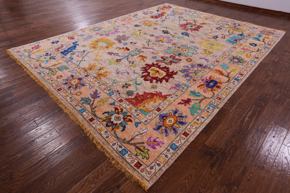 10' 3" X 13' 8" Hand-Knotted Turkish Oushak Wool Rug - Q13533