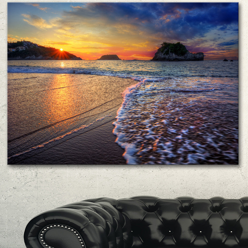 Sandy Beach with Rush Waves, Seashore Canvas Art Print, 60"x28"