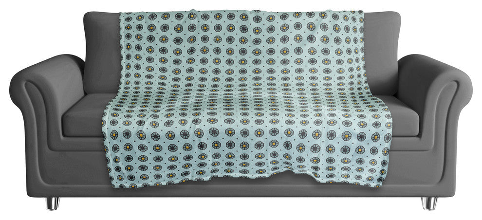 Pixel Floral Pattern in Blue Fleece Blanket