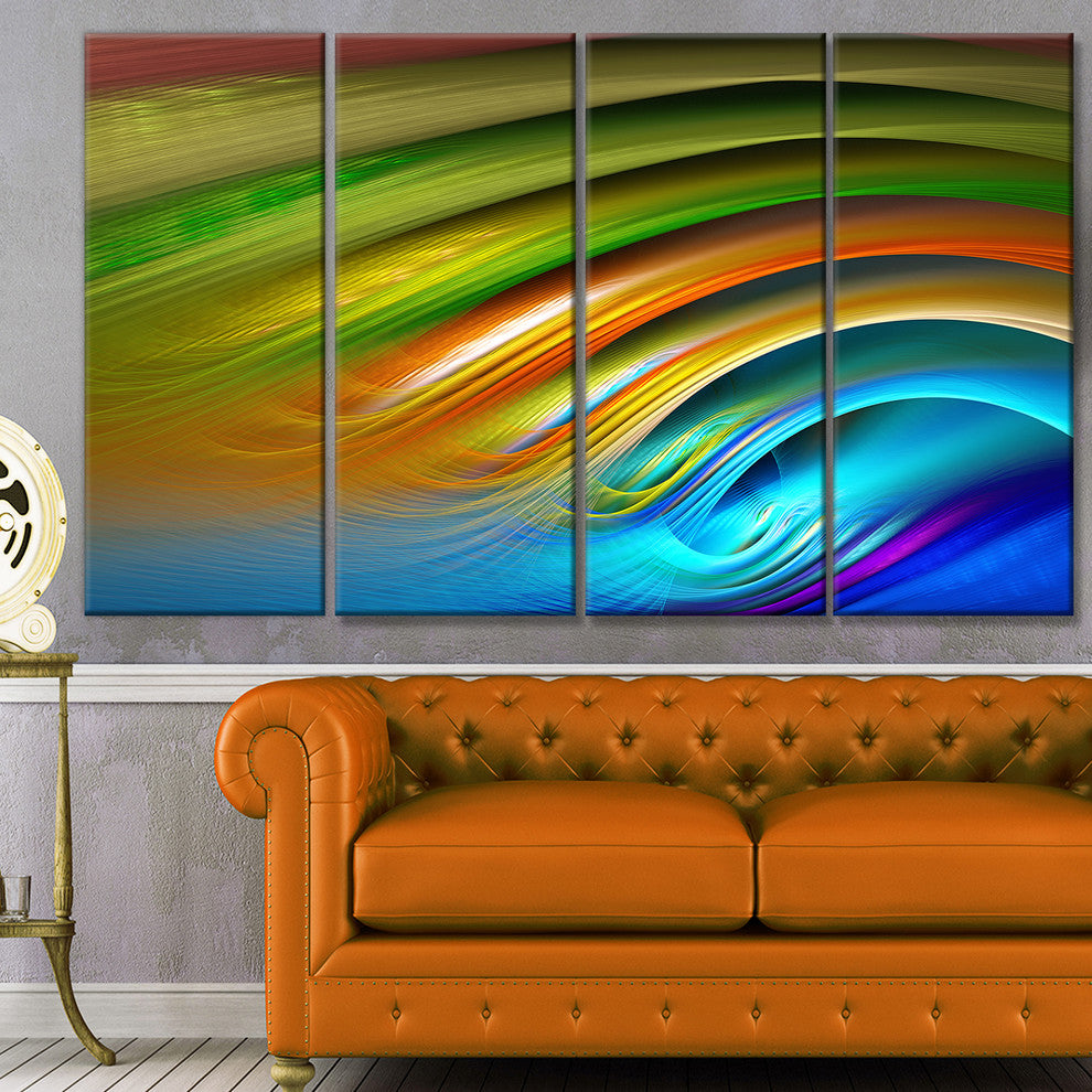 Colorful Fractal Water Ripples, Abstract Canvas Art Print, 48"x28", 4 Panels