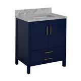 California 30" Bathroom Vanity, Royal Blue, Carrara Marble
