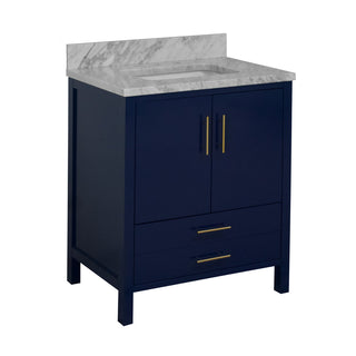 California 30" Bathroom Vanity, Royal Blue, Carrara Marble